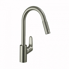 Смеситель для кухни Hansgrohe Focus 240 2jet с выдвижным изливом Sbox, Stainless Steel Finish (73880800)