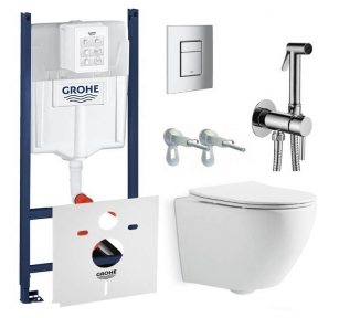 Унитаз+Инсталляция Grohe Rapid SL + Devit UNIVERSAL с крышкой Soft Close + Кнопка смыва Grohe Skate Cosmopolitan + Гигиенический душ Paffoni Tweet Round (3884000G+38732000+3020162+ZDUP110CR)