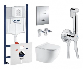 Комплект інсталяція Grohe Rapid SL 4в1/підвісний унітаз Koller Pool Round Rimless Tornado/гігієнічний душ Qtap (3884000G/38732000/RN-0520-RQ/QTINSVARCRMV01)